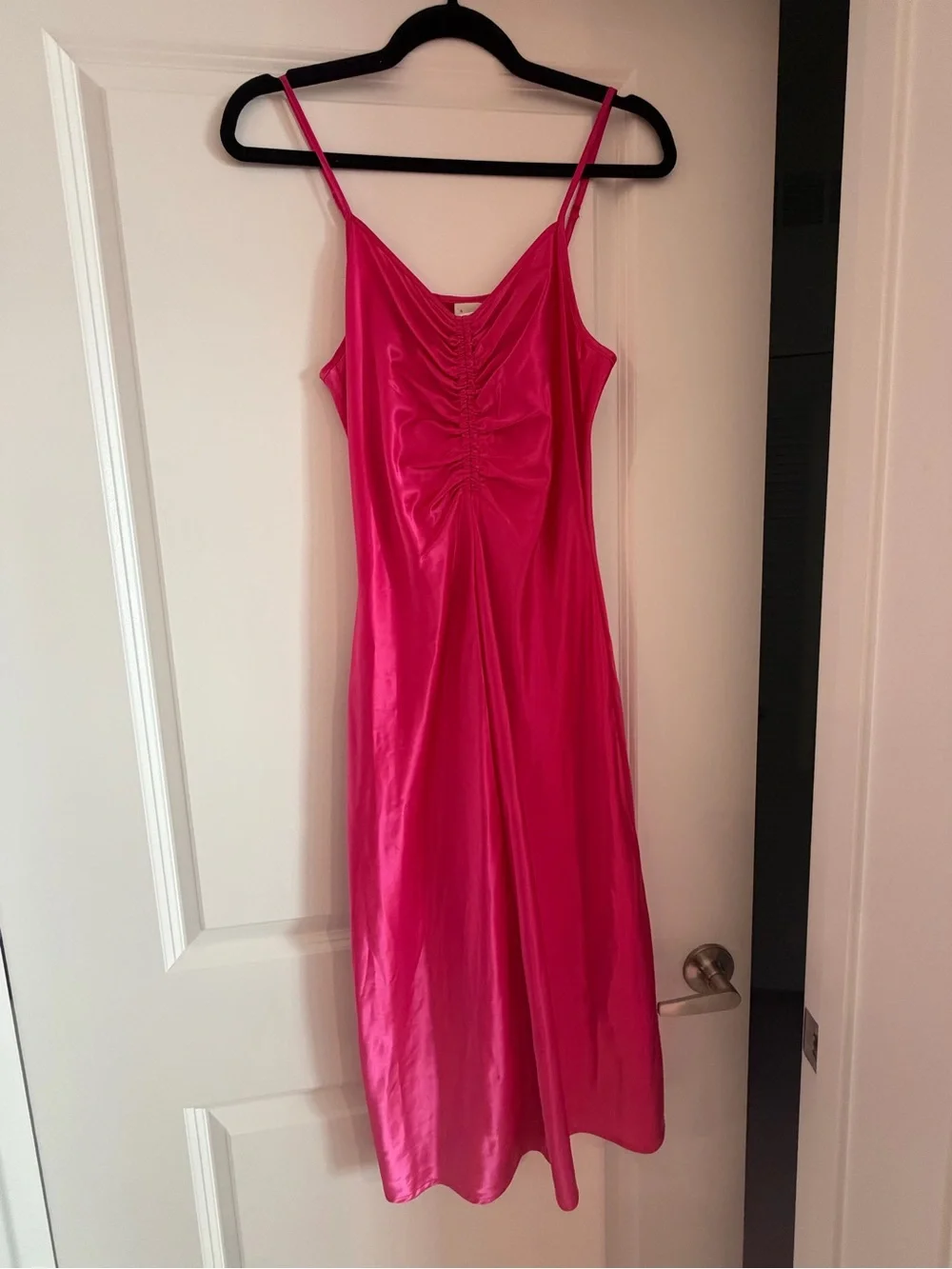 a new day Fuchsia Satin Ruched Slip Dress